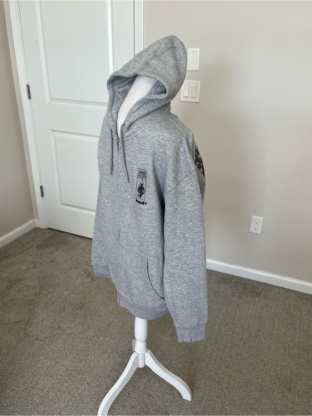 NWT HUF x Spider-Man Light Gray Full Zip-Up Hoodie Size Large - Picture 3 of 9